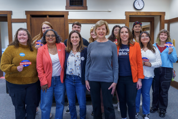 UW Oshkosh students meet and speak with Wisconsin senator candidate Tammy Baldwin about her values and policies.